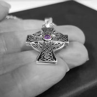 NEW: Celtic Cross Pendant Celtic Necklace - Amethyst Stone