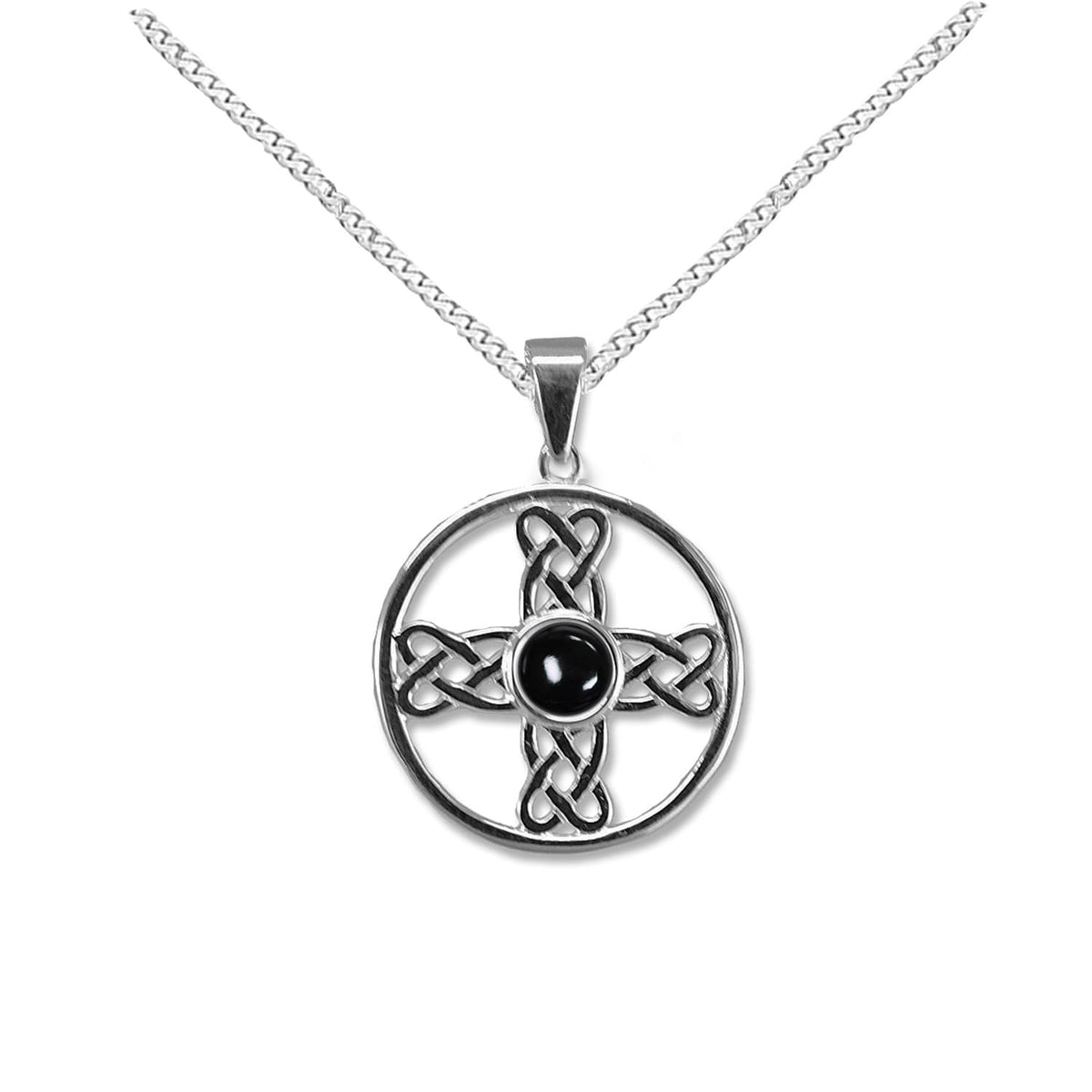 Celtic Cross Pendant With Celtic Knots and Onyx