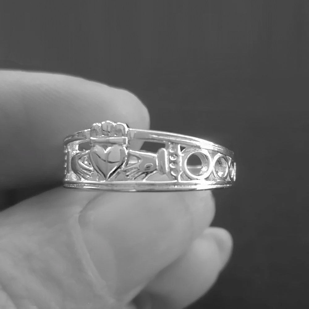 Irish Claddagh Ring In Sterling Silver, Claddagh Band Celtic Ring