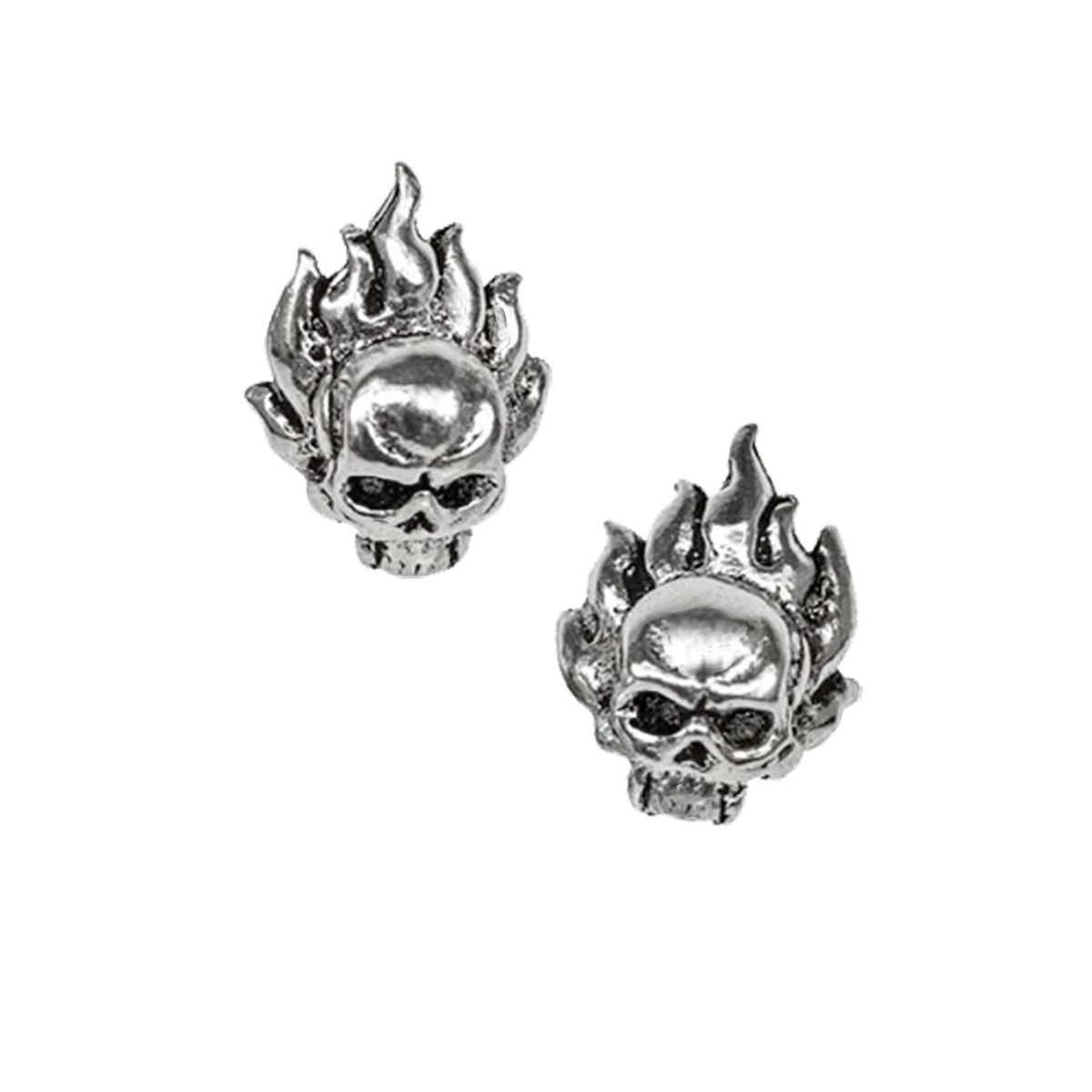 Flame skull studs - fire skull earrings 
