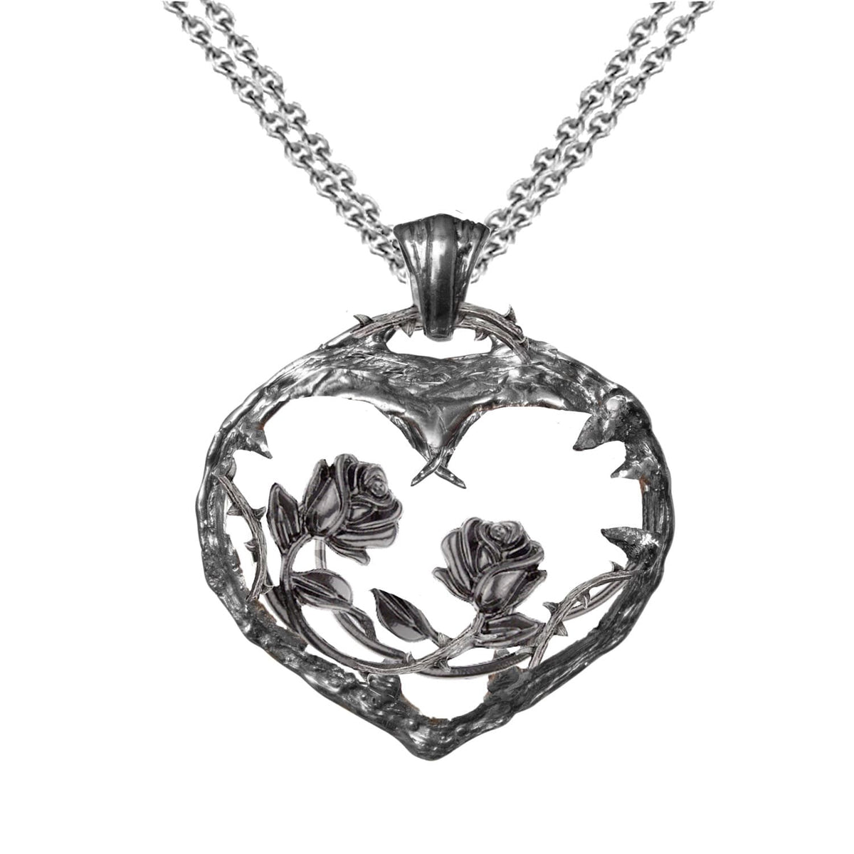 gothic love rose heart necklace - goth jewellery