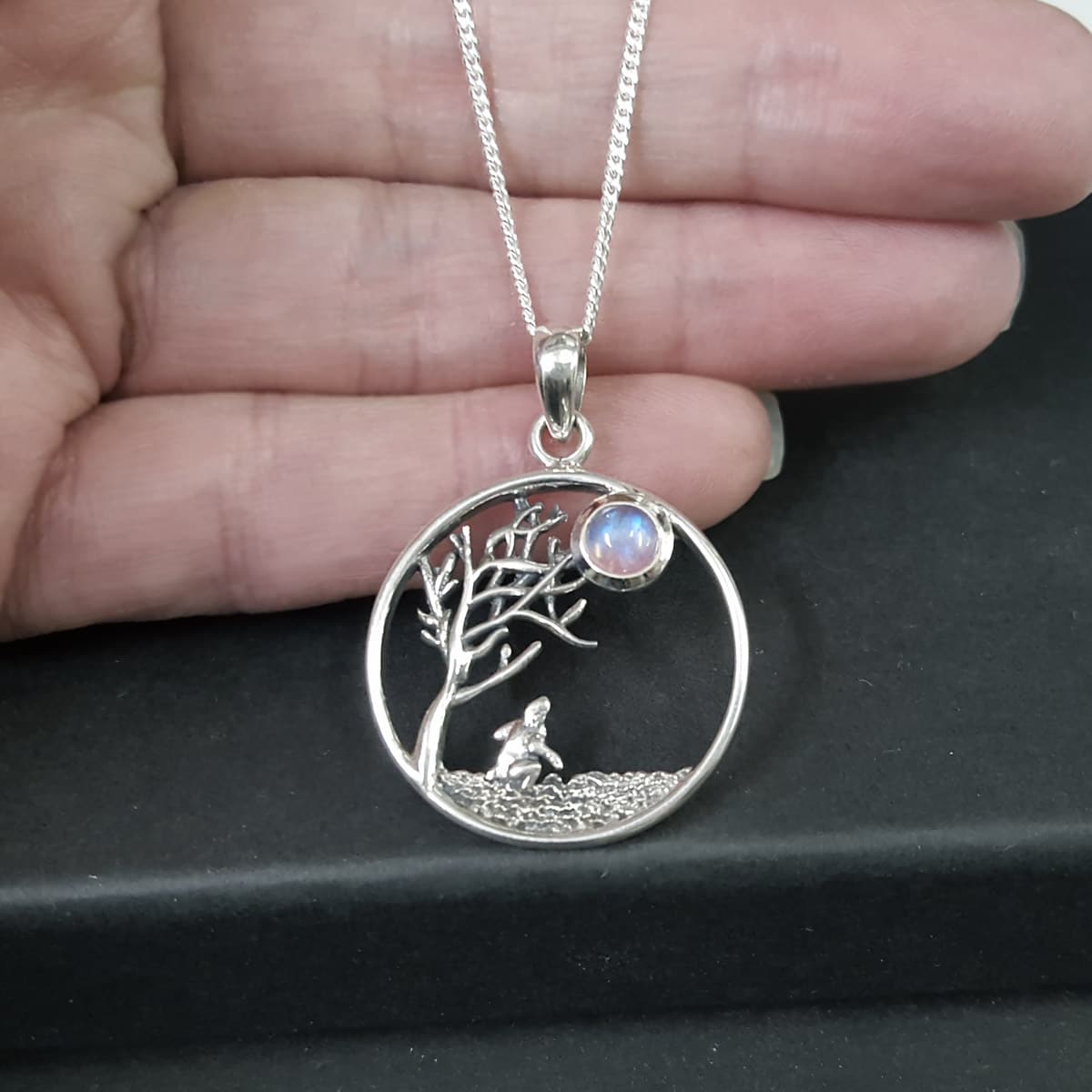 hare moon tree necklace, animal jewellery hare 