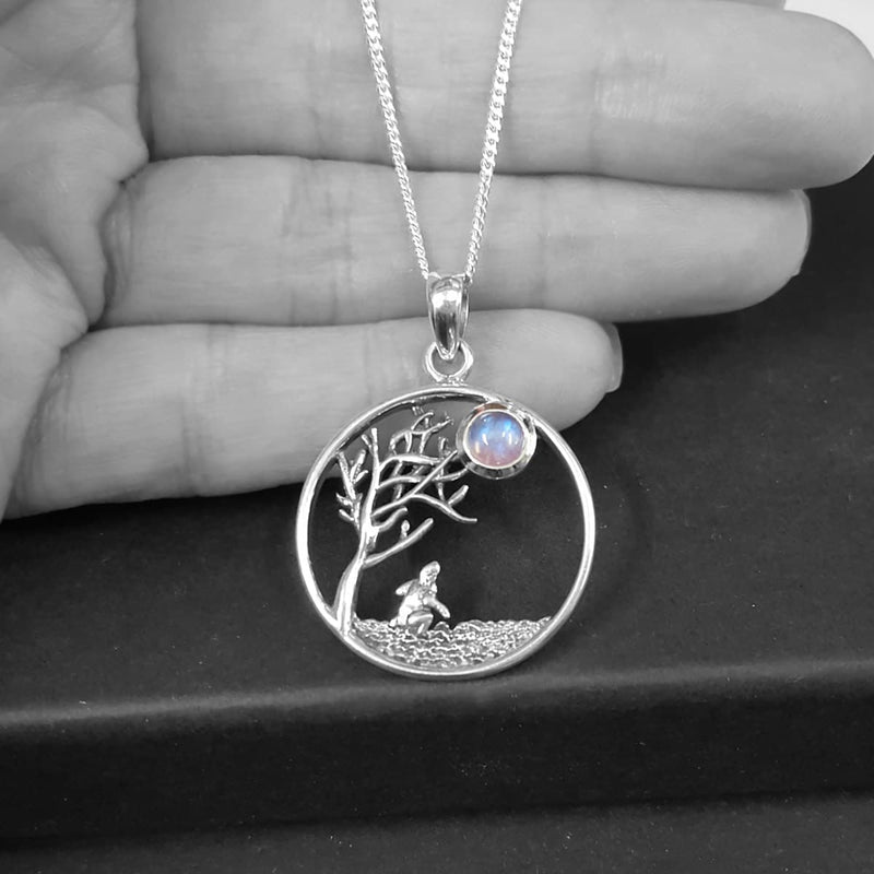 hare tree of life necklace with full moon, unusual necklaces 