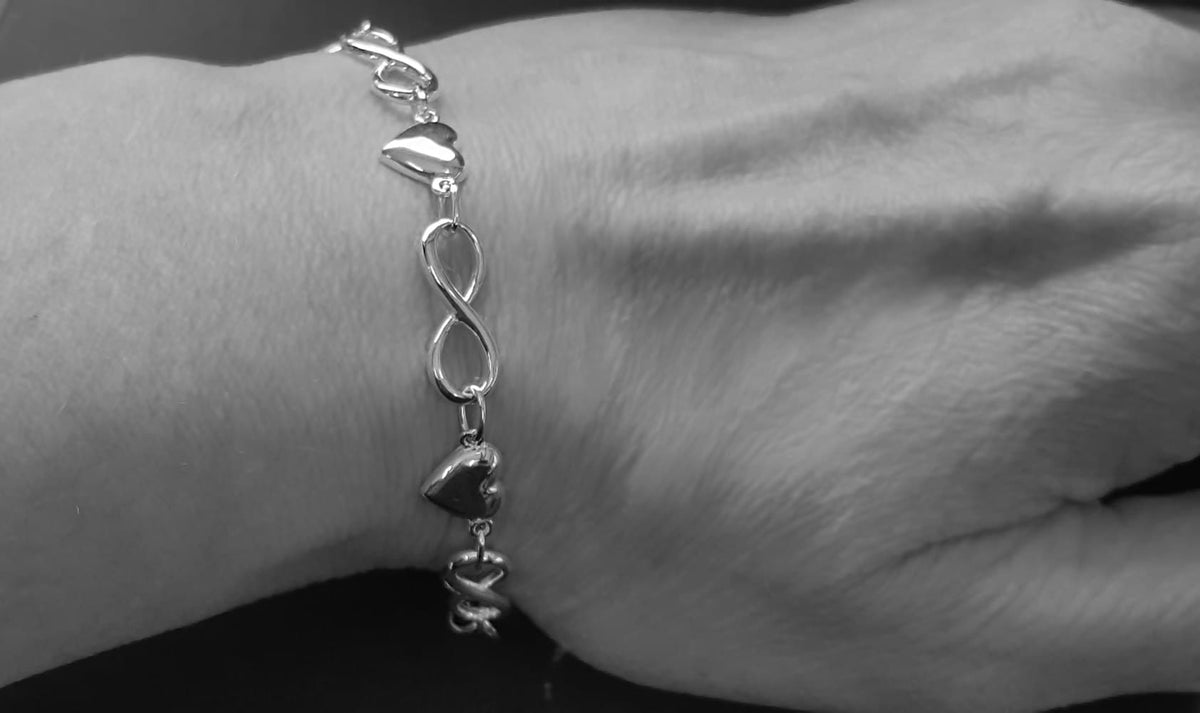infinity bracelet, heart bracelet with infinity links 