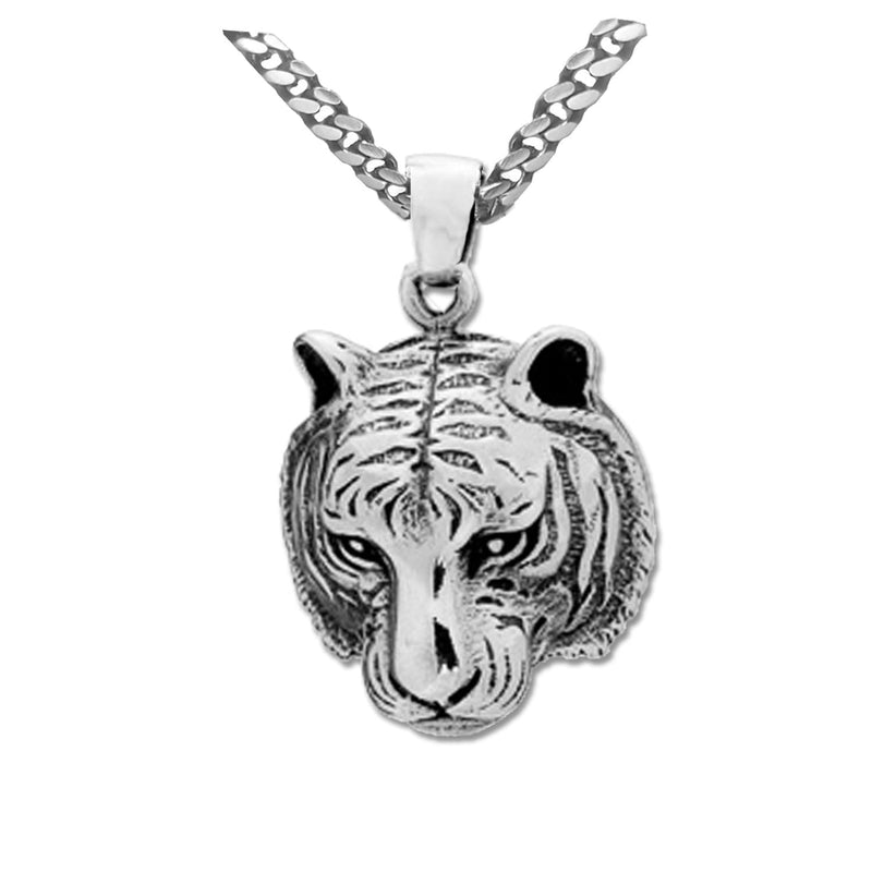 NEW: Men's Tiger Head Pendant Necklace, Sterling Silver