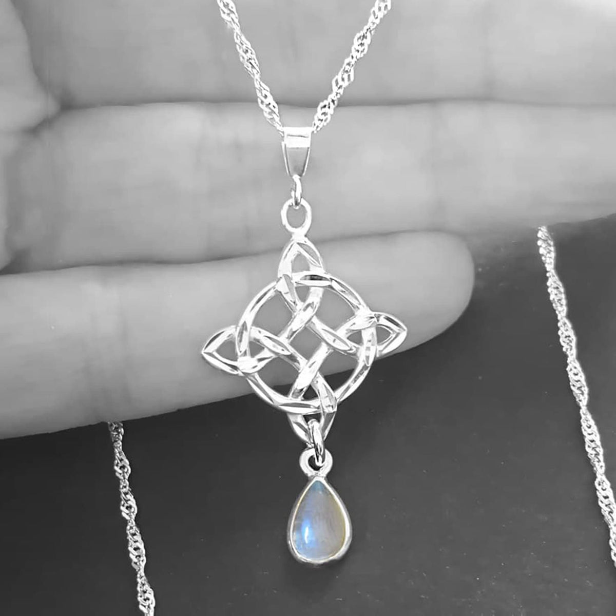 Moonstone celtic pendant - teardrop celtic necklace
