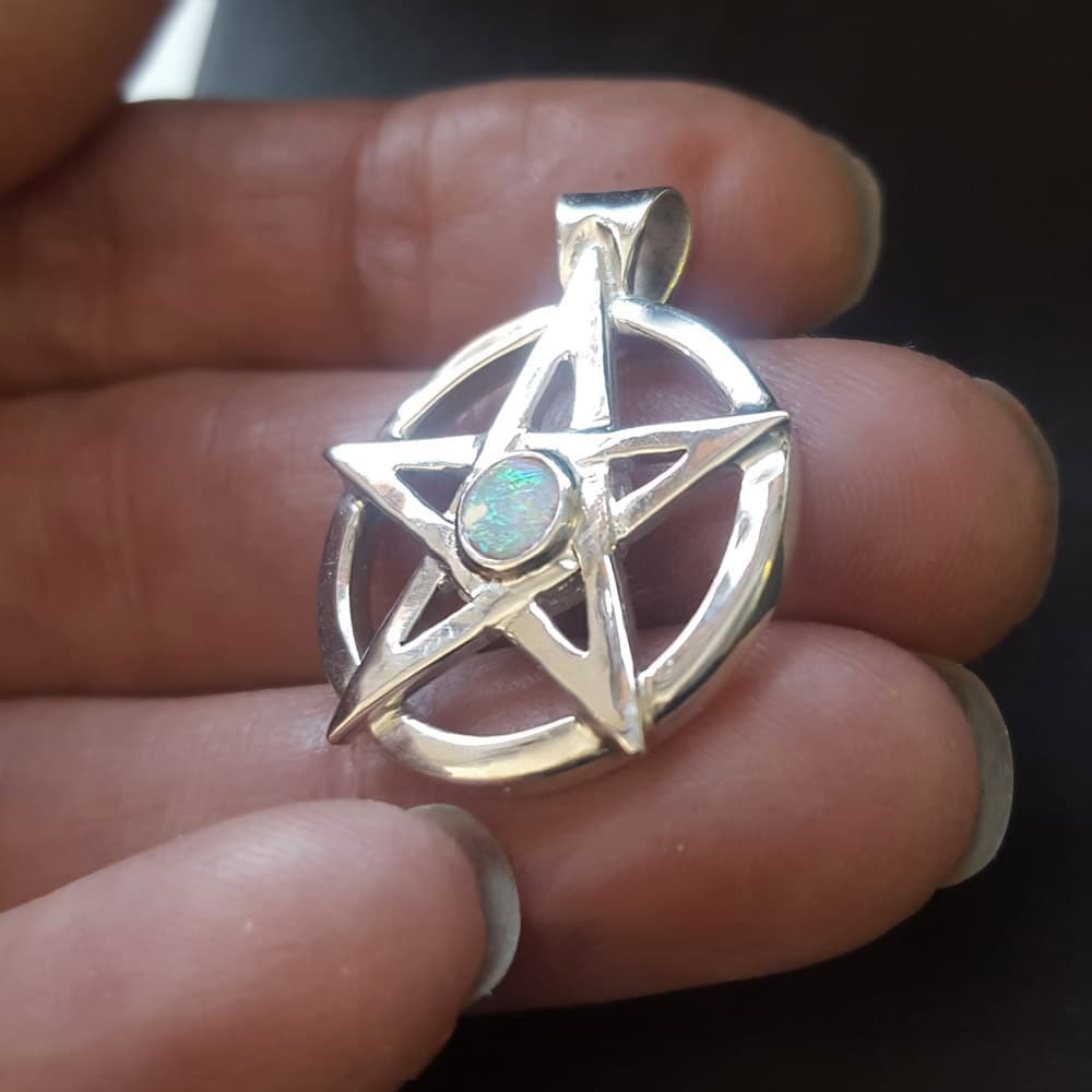 Opal Pentagram Pendant, Opal Gemstone Pentacle Necklace, Handmade