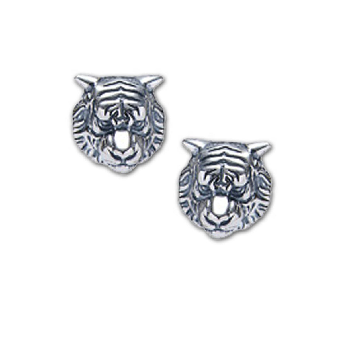 tiger head earrings, silver tiger studs