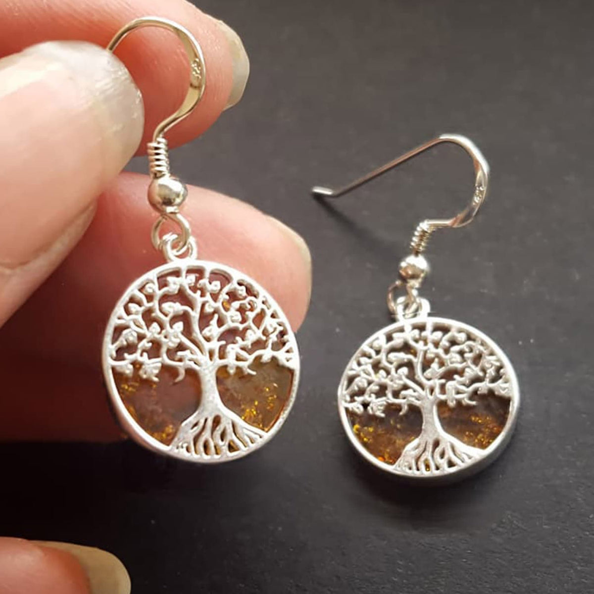 tree dangle earrings - amber tree of life