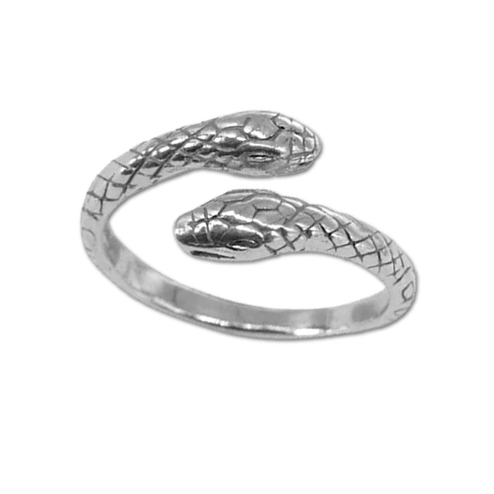 Double Headed Snake Ring, Adjustable Sterling Silver Snake Ring