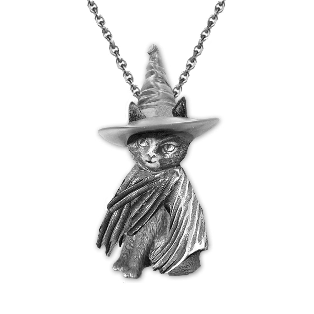 Witch Cat Familiar Gothic Necklace, Witchy Jewellery, Unusual Silver Pendants