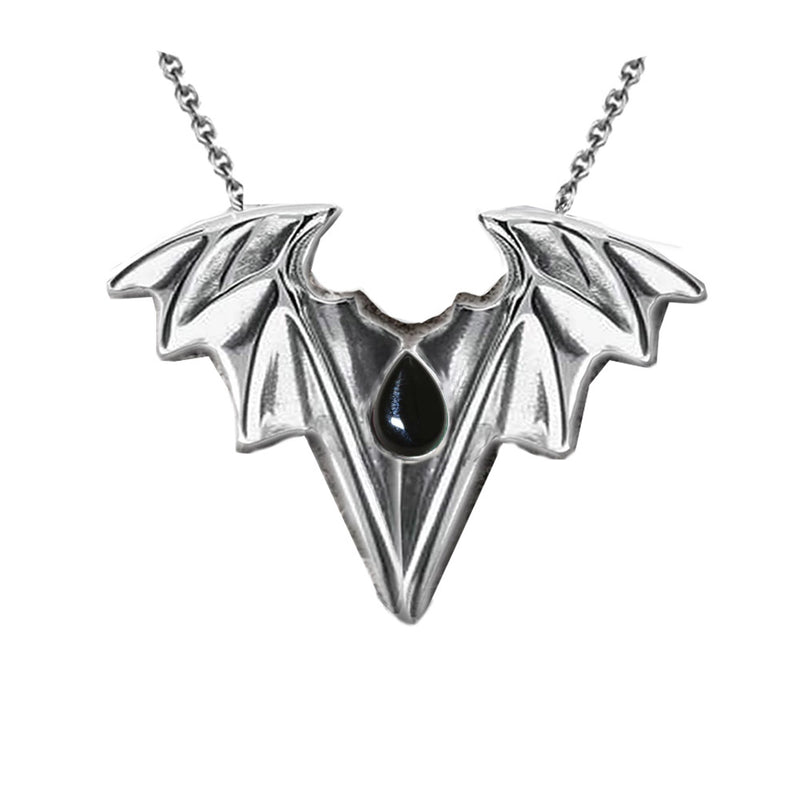 black onyx bat pendant - vampire goth bat necklace