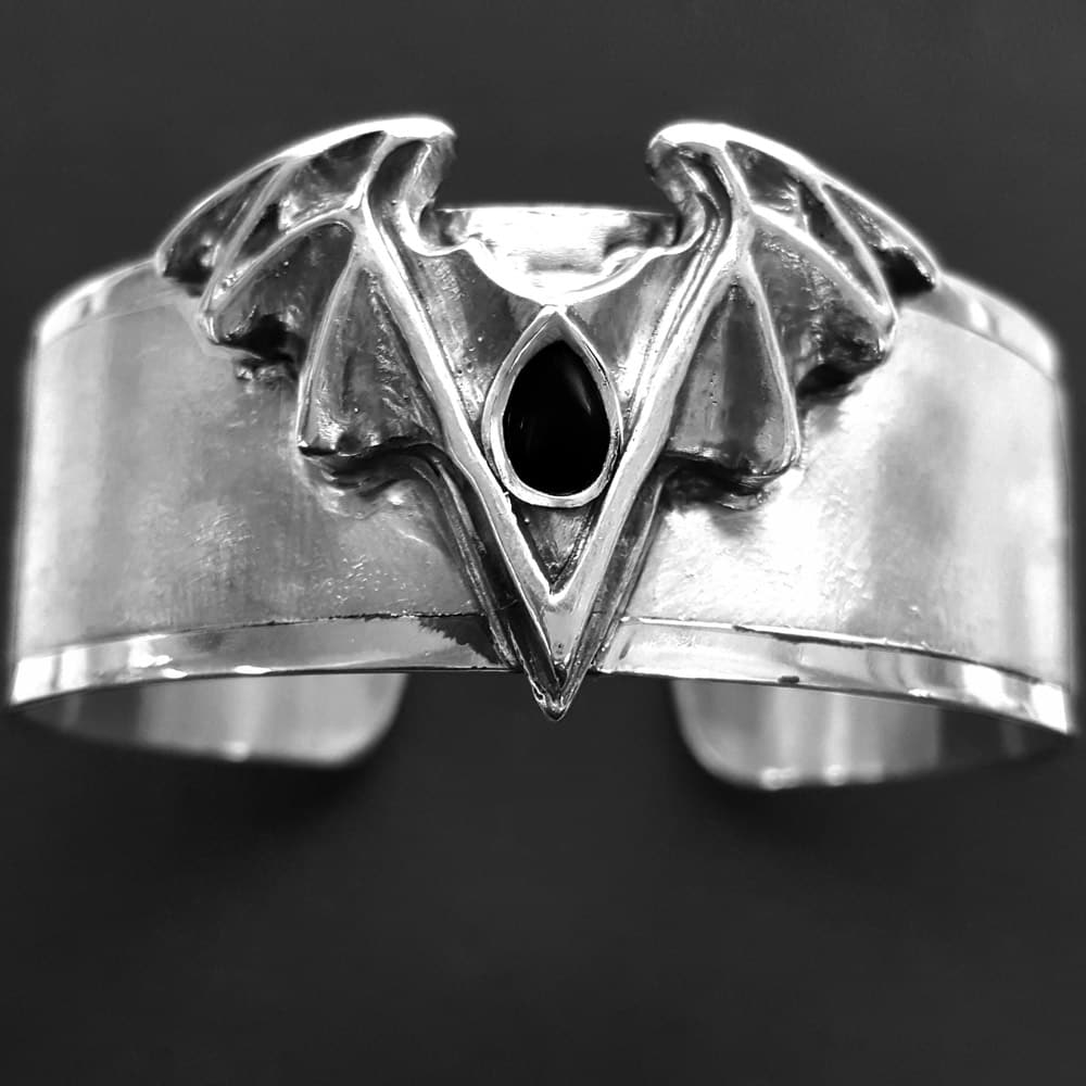 gothic bat cuff bracelet black onyx, goth jewellery alternative