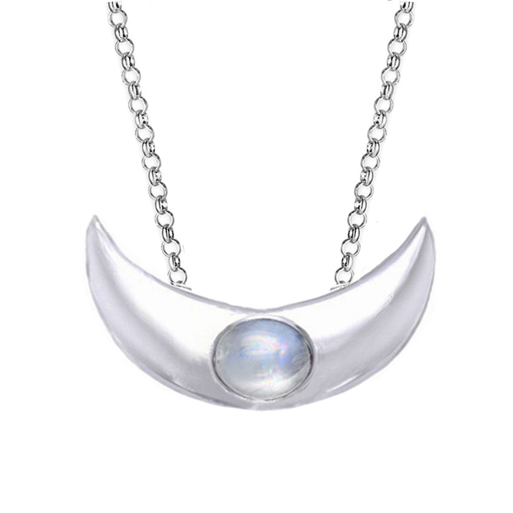 Crescent Moon Necklace Rainbow Moonstone, Ladies Unique Moon