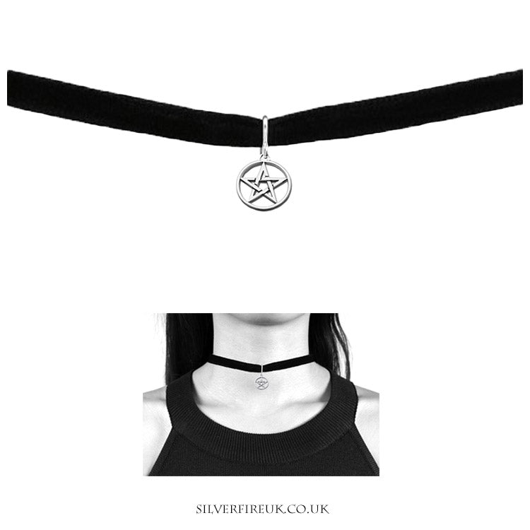 Slim Pentagram Choker Small Silver Pentagram With Black Velvet
