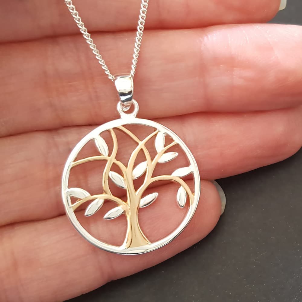 tree of life necklace women , silver and gold tree