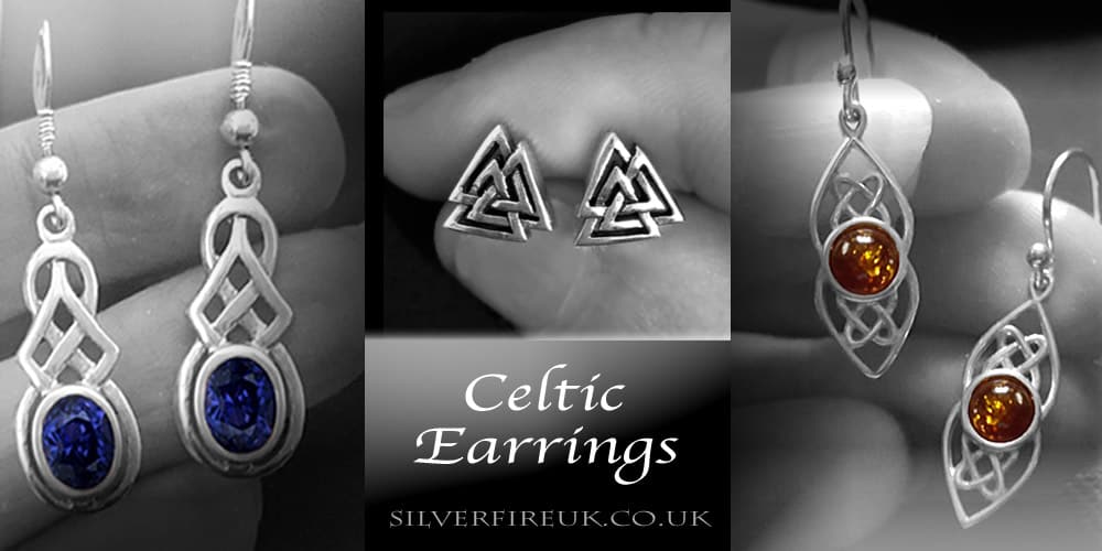Celtic Earrings at SilverfireUK Celtic Jewellery Shop, celtic dangle drop earrings and celtic studs