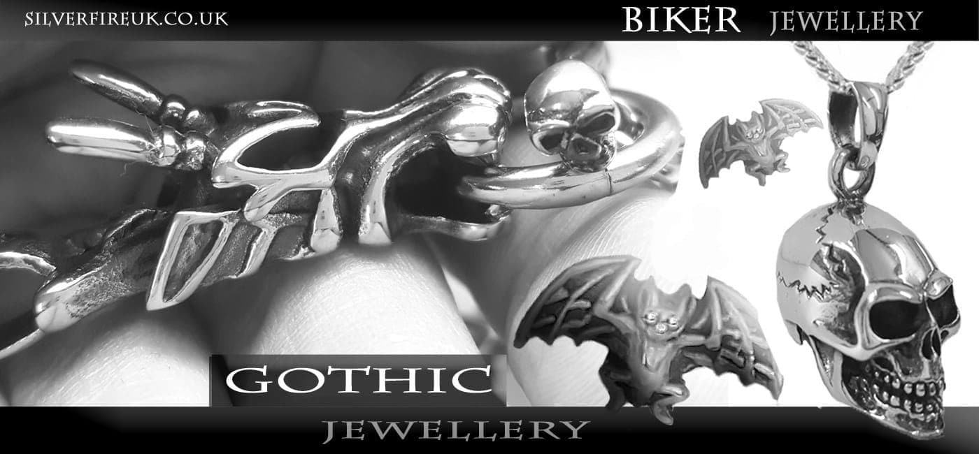 Gothic jewellery in solid 925 silver and chunky mens biker jewellery  by SilverfUK Alternative gothic jewellery brand