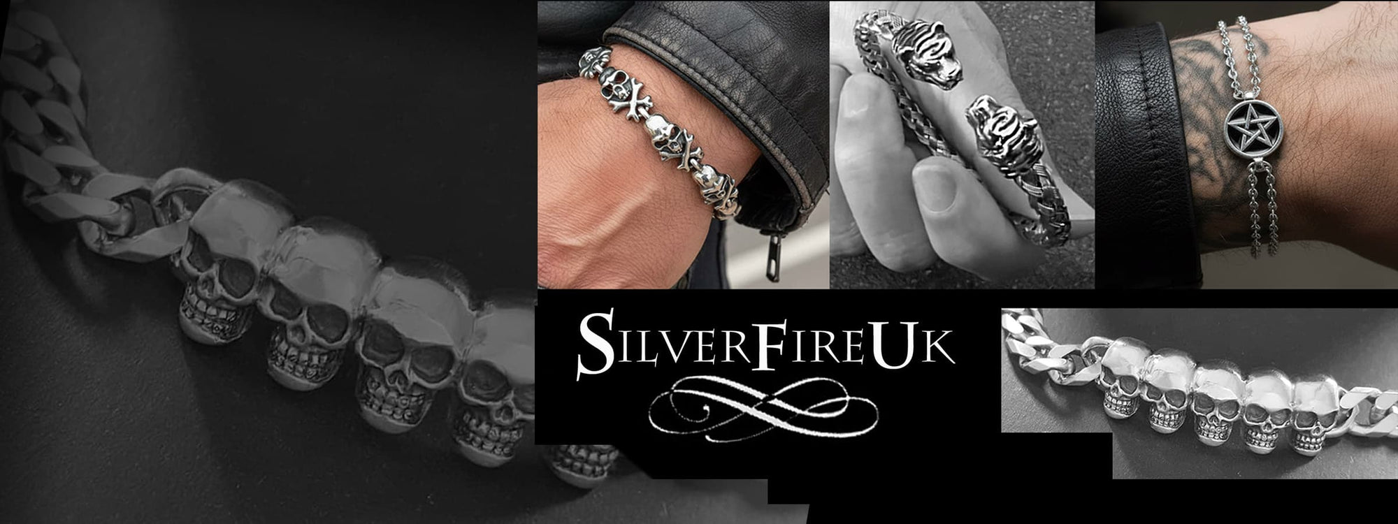men's heavy bracelets in oxidised silver, Unique Designs at SilverfireUK Sussex UK 