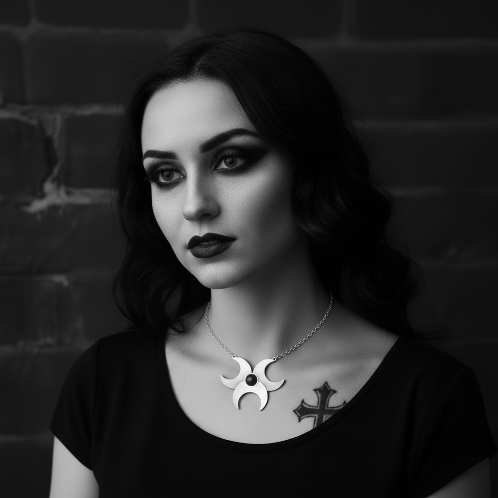 NEW Large Gothic Triple Moon Silver Choker - Black Onyx