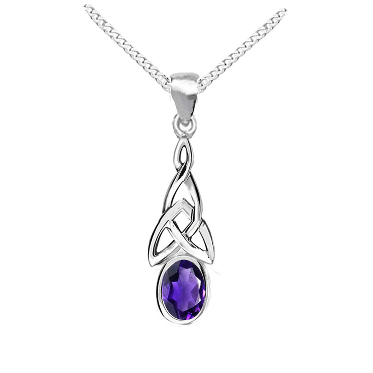 silver celtic pendant with amethyst gemastione 