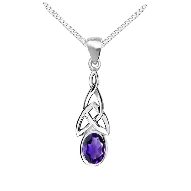 silver celtic pendant with amethyst gemastione 
