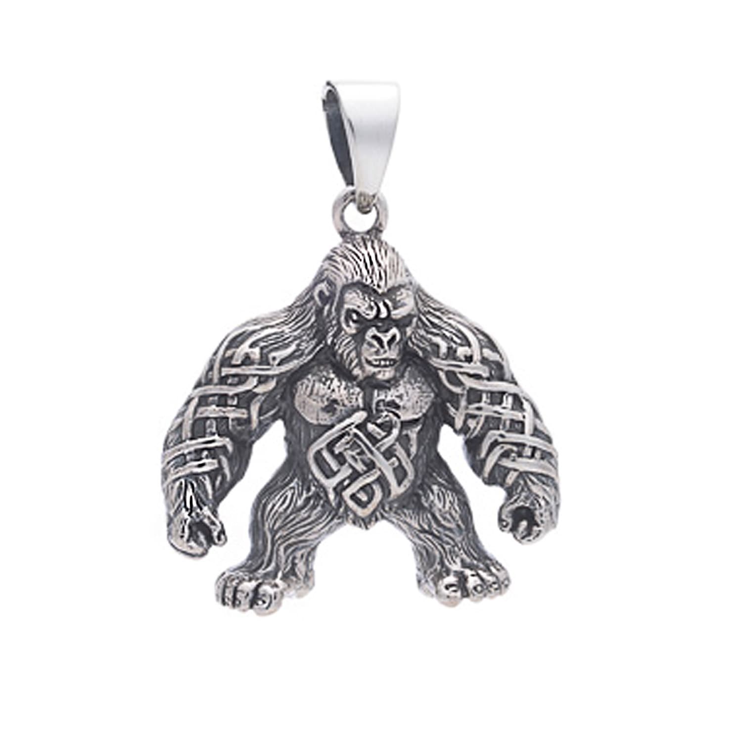 NEW: Celtic Gorilla Animal Pendant, Sterling Silver