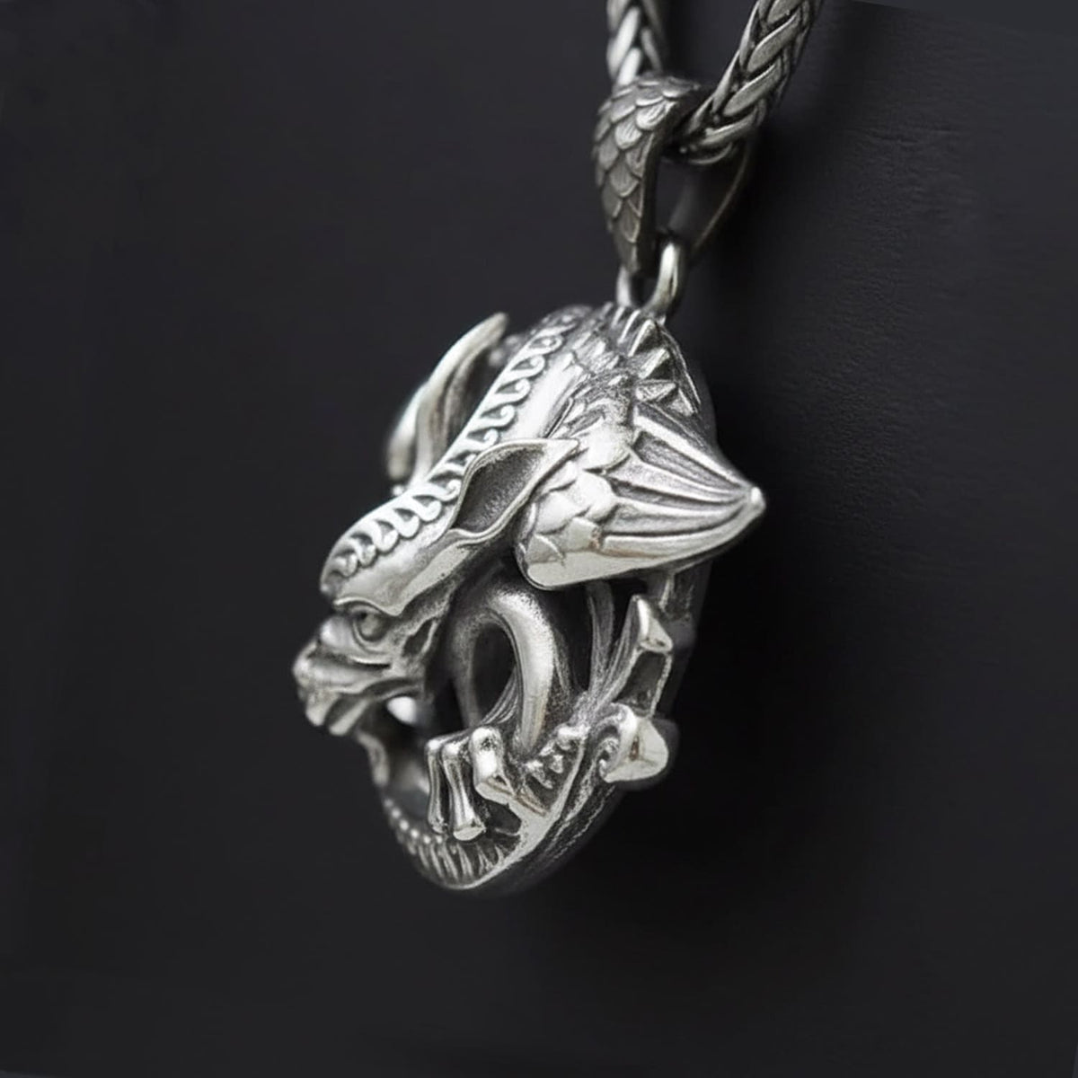 side profile of the handmade Grotesque Pendant by silverfireUK gothic jewellery 