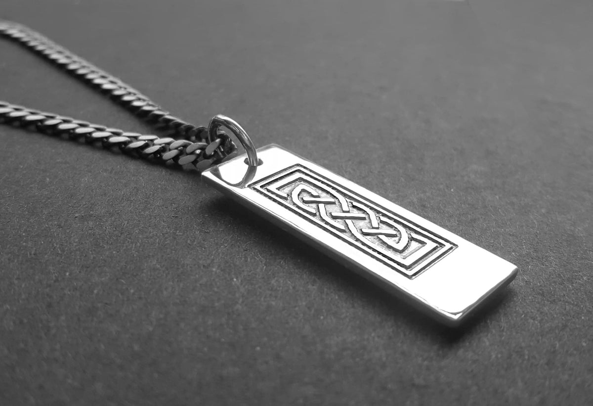 Mens Vertical Celtic Necklace, Solid Silver Jewellery For Men