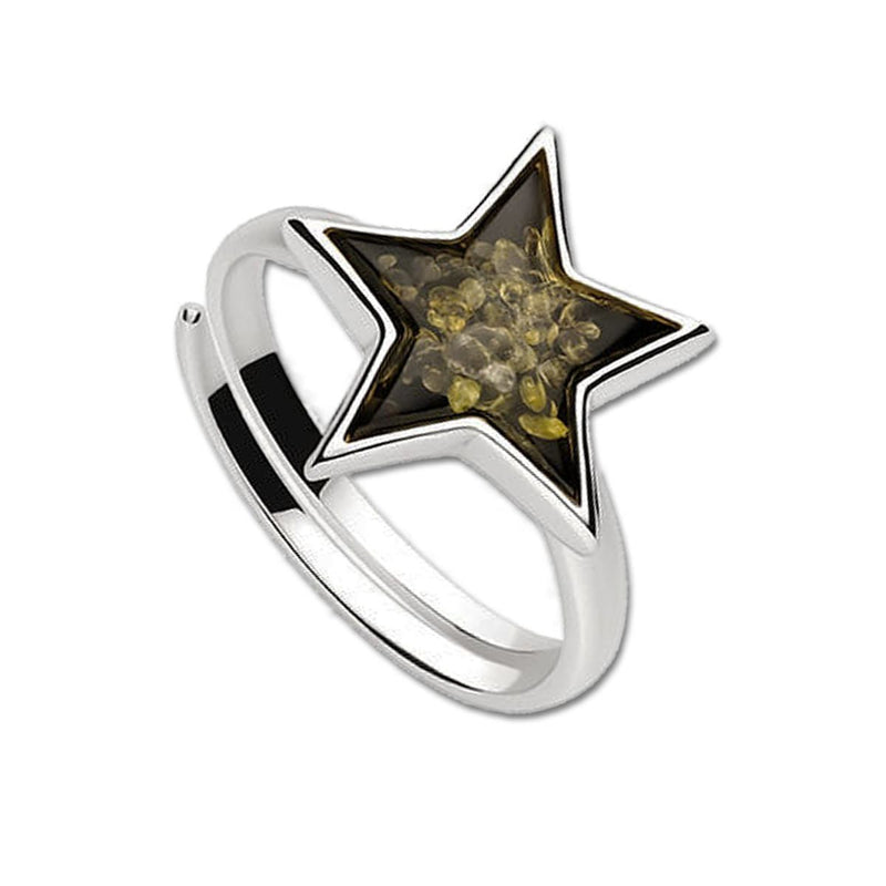 Adjustable 925 Silver Star Ring With Green Amber | Unique Adjustable ...