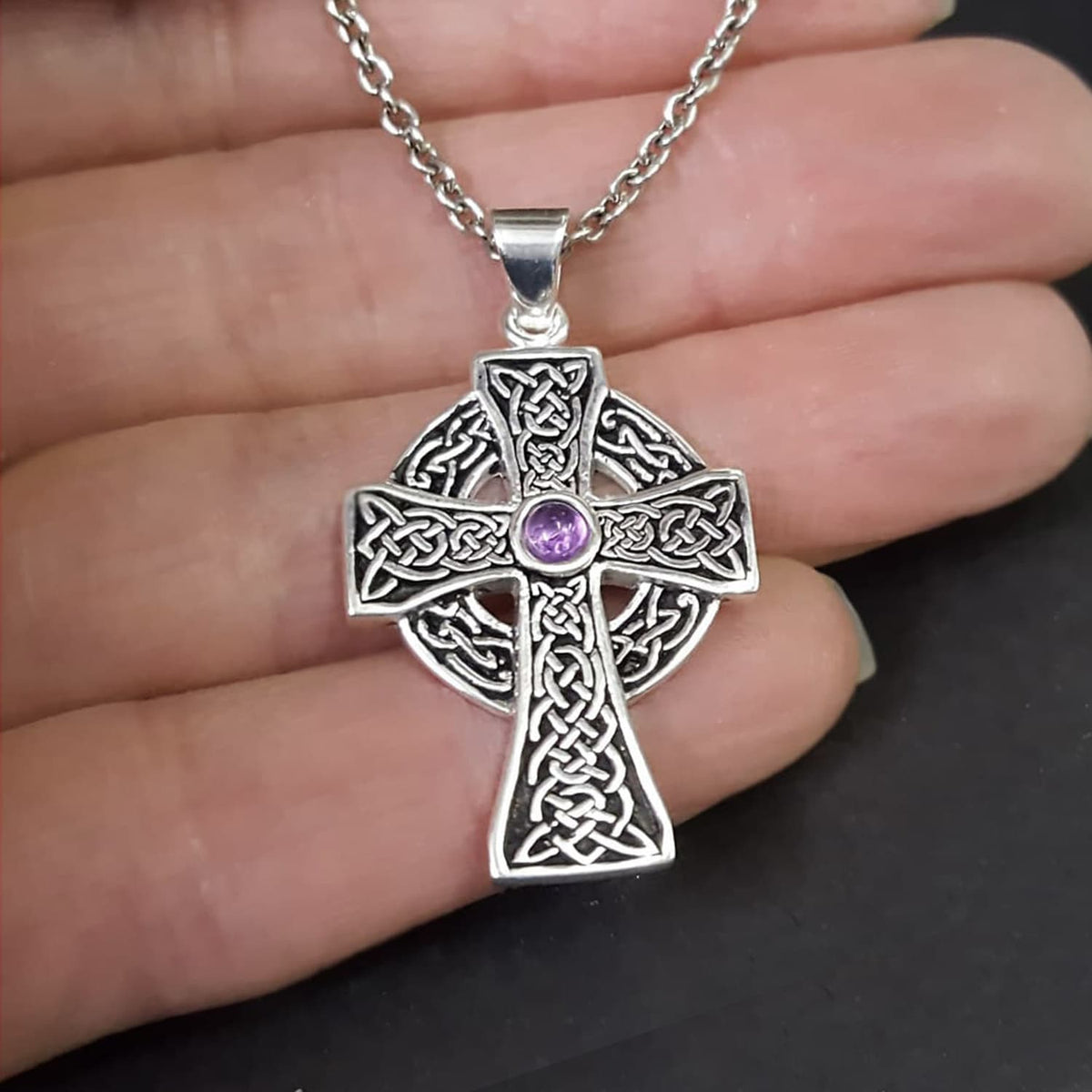amethyst celtic cross pendant - celtic necklace - cross jewellery