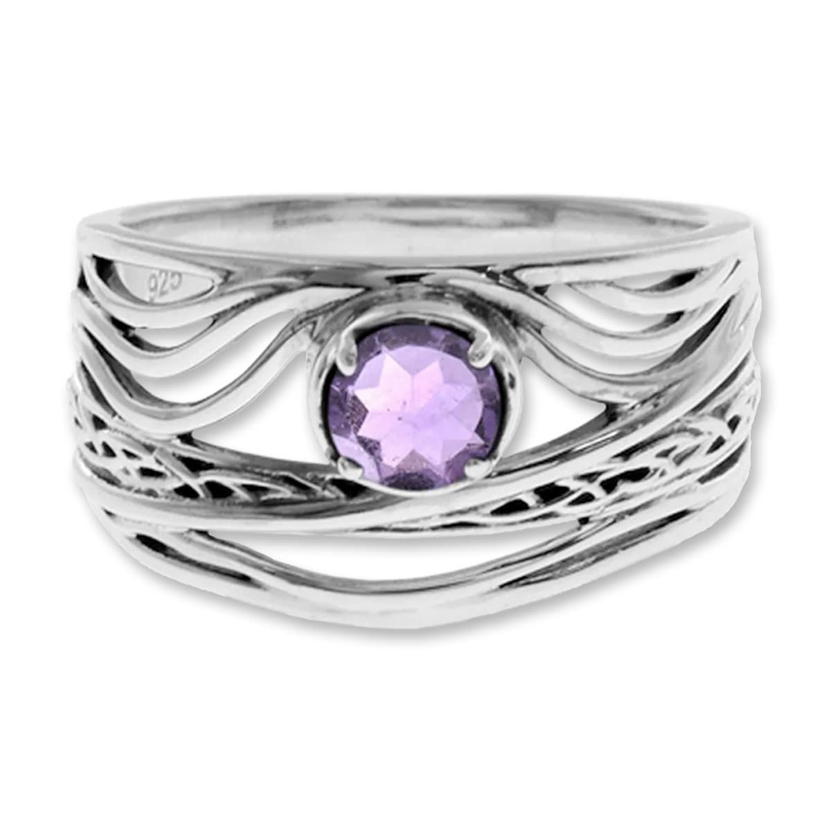 The Morrigan Amethyst Ring | Gothic Celtic Weave Sterling Silver Band
