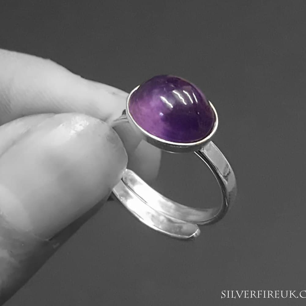 silver ring amethst gemstone, adjustable rings