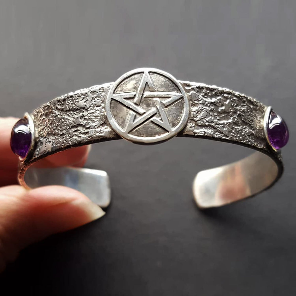 amethyst teardrop pentacle bangle 