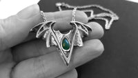 bat gothic necklace, green gothic bat jewellery - alternative