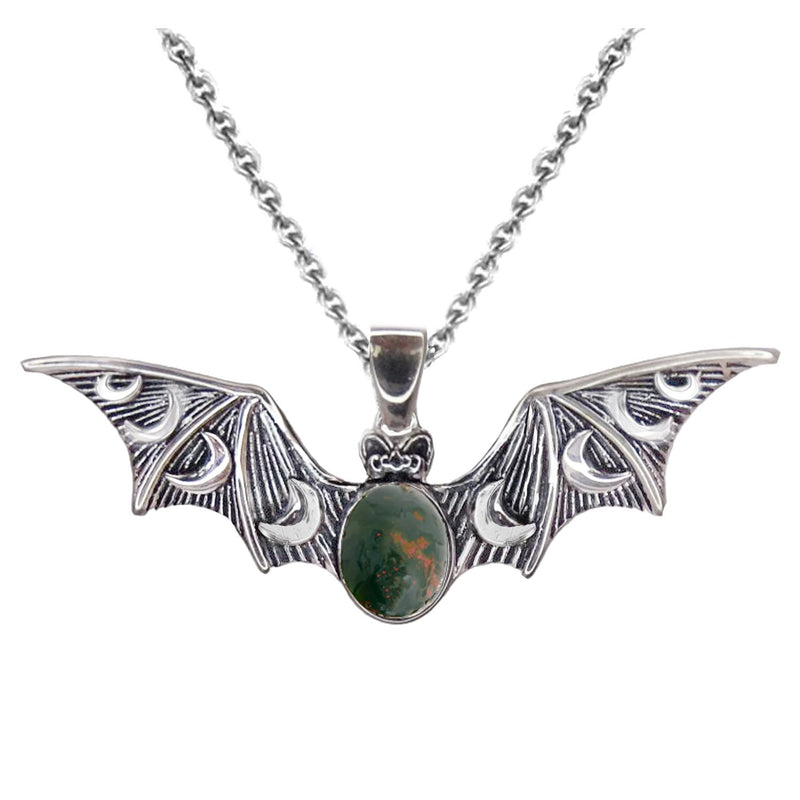 NEW: Bloodstone Luna Bat Necklace