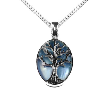 sterling silver tree of life necklace with blue mother of pearl