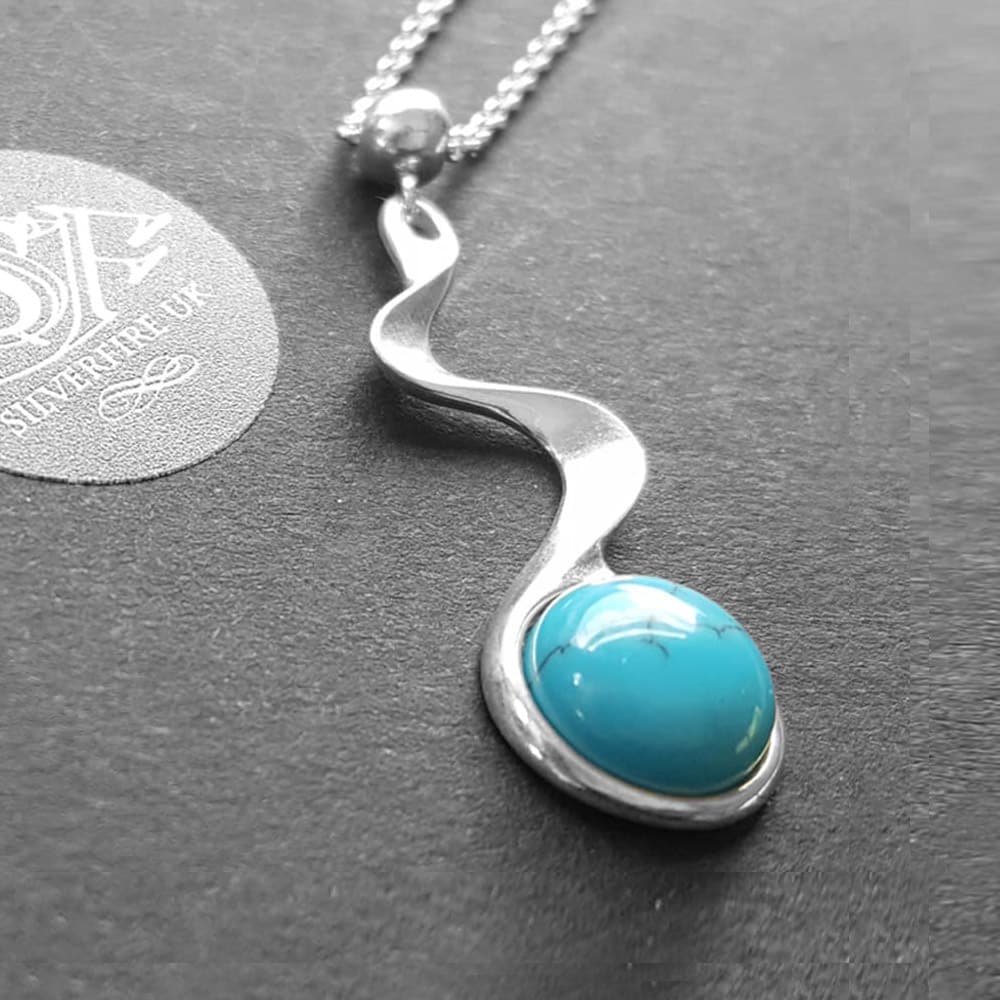 blue wave ball necklace, turquoise stone necklace 