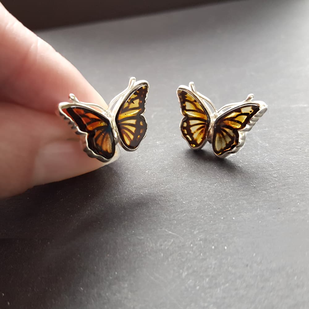 monarch butterfly earrings, amber butterfly jewellery