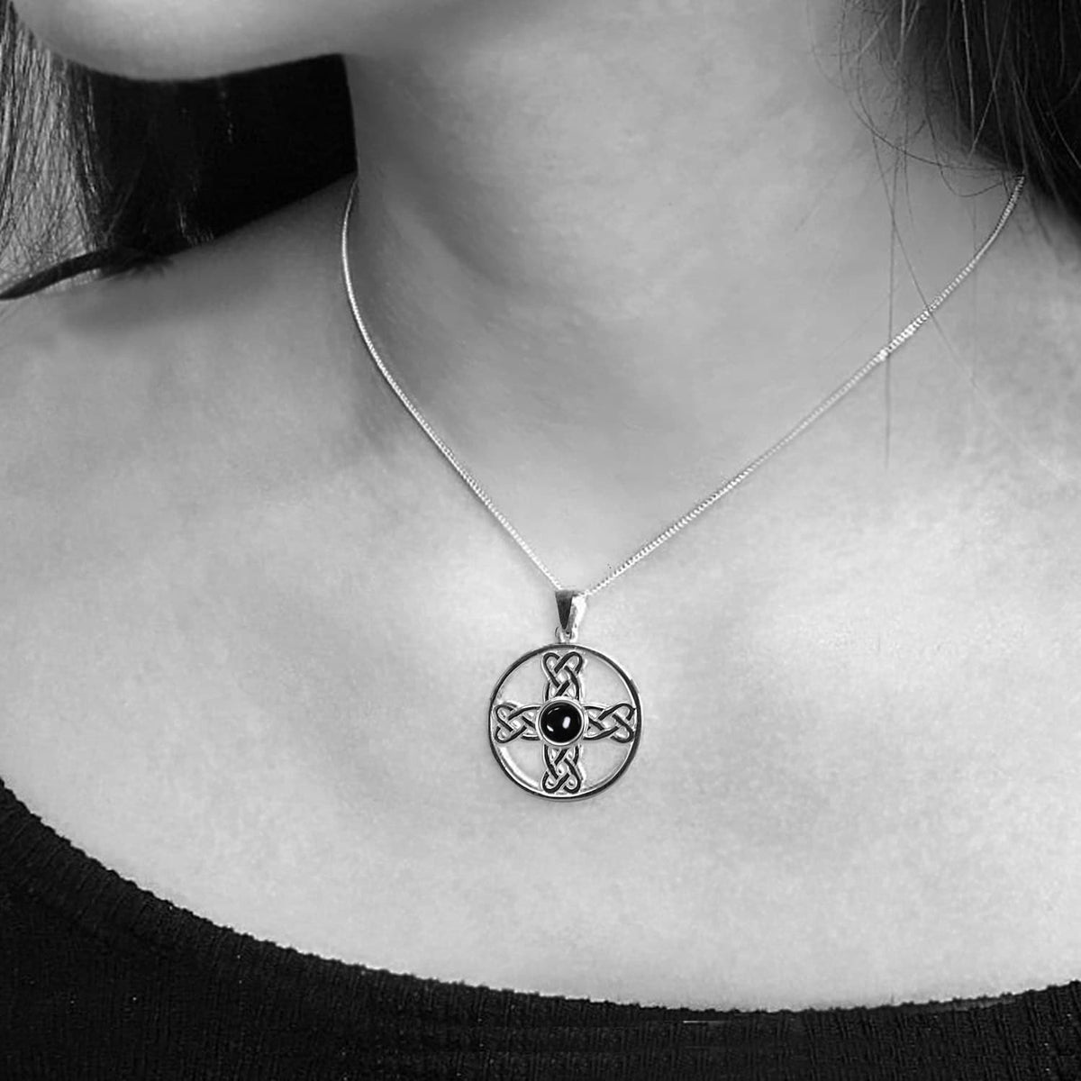onyx celtic cross pendant necklace