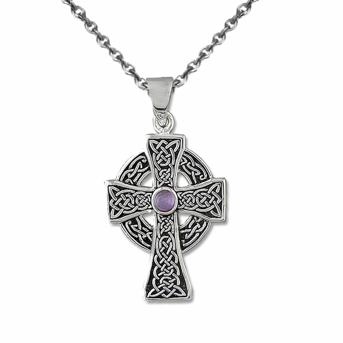 amethyst celtic cross necklace silver