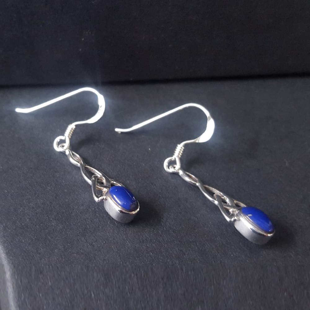 Blue Lapis Celtic Dangle Drop Earrings, Sterling Silver Women's