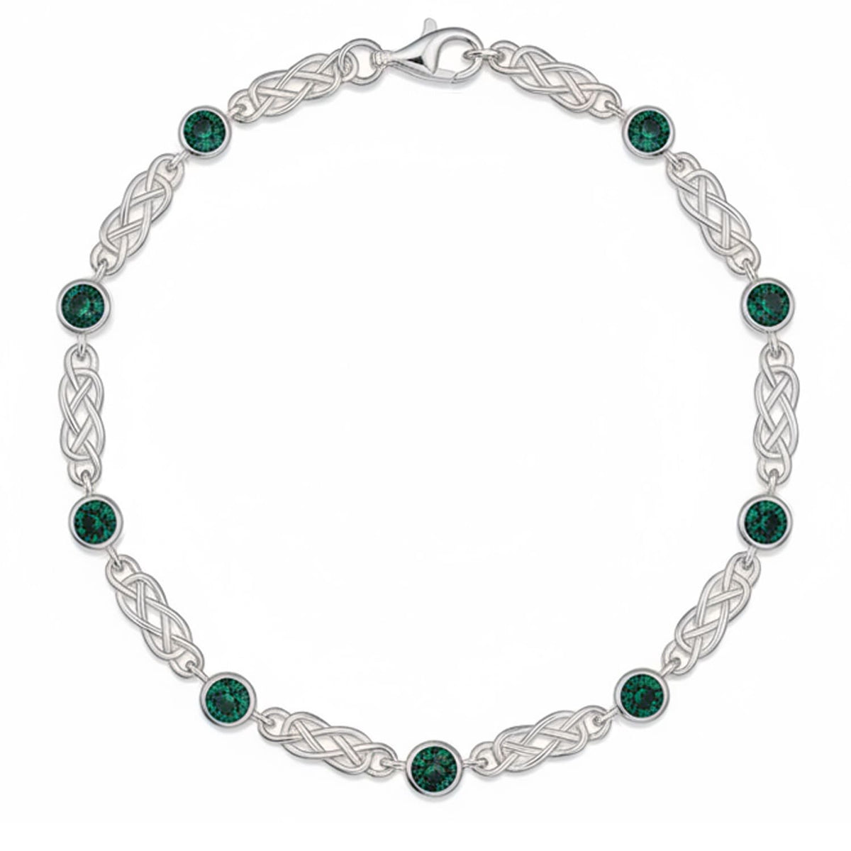 NEW: Celtic Knot Bracelet with Green Stones, Sterling Silver