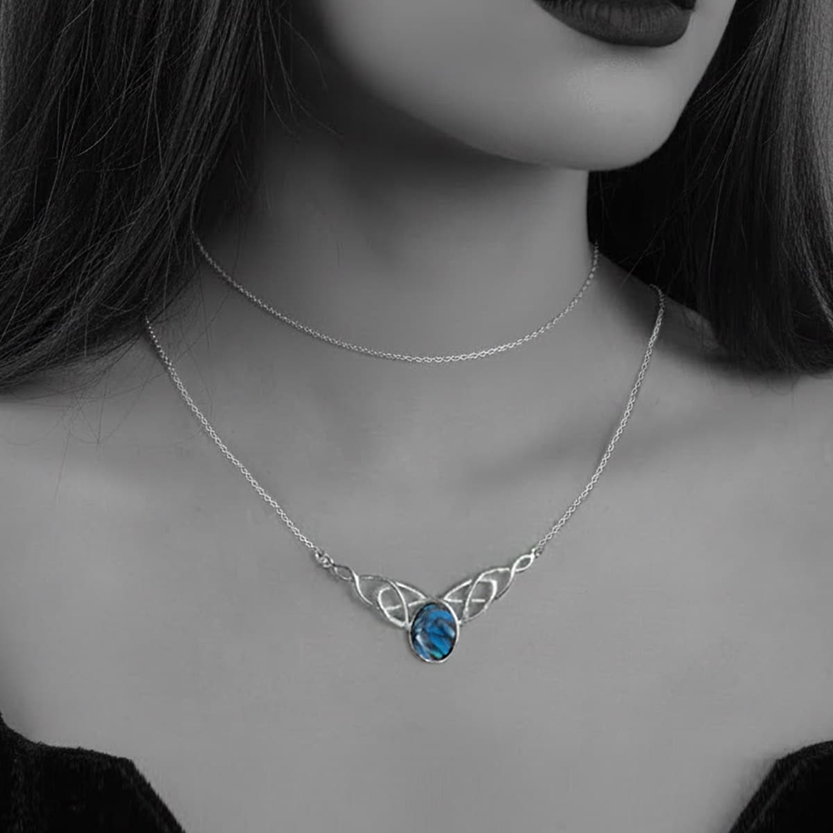 Celtic Necklace With Blue Paua Shell, Sterling Silver