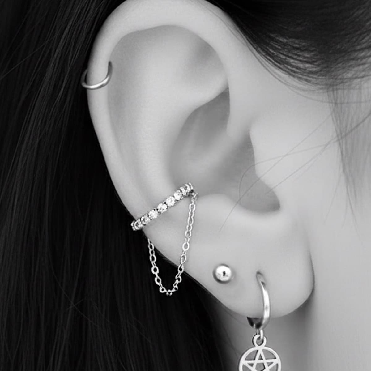 chain ear cuffs with zirconia stones 
