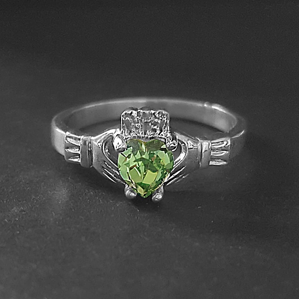 silver claddagh ring peridot stone, claddagh rings uk