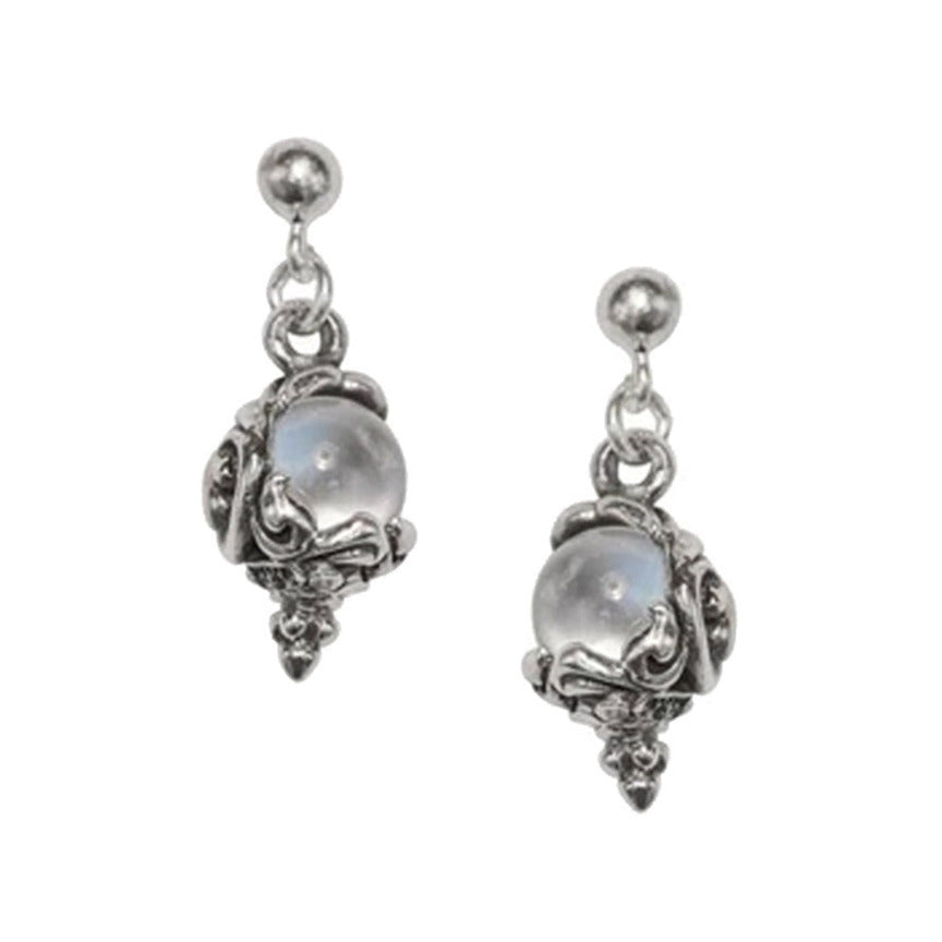 crystal ball earrings, witchy crystal ball stud drops