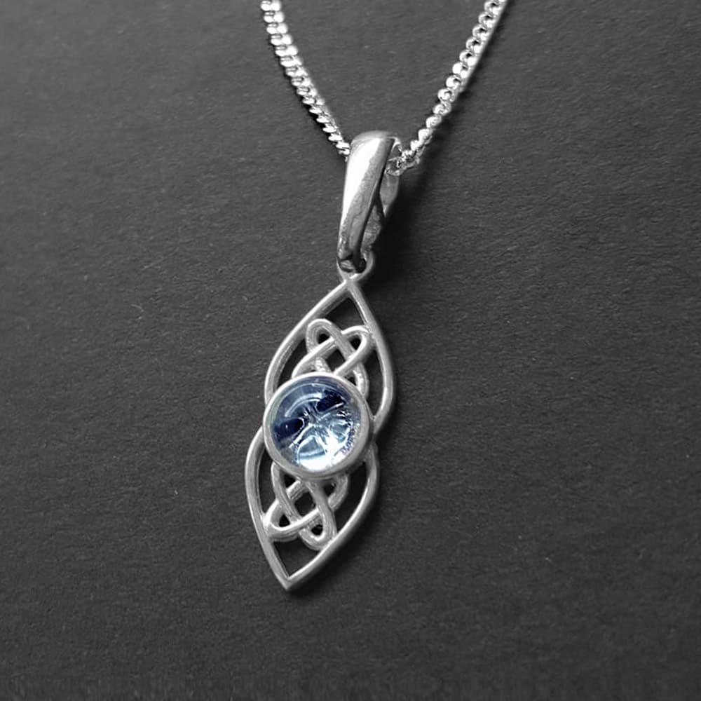dainty celtic necklace with blue topaz, elegant celtic necklace