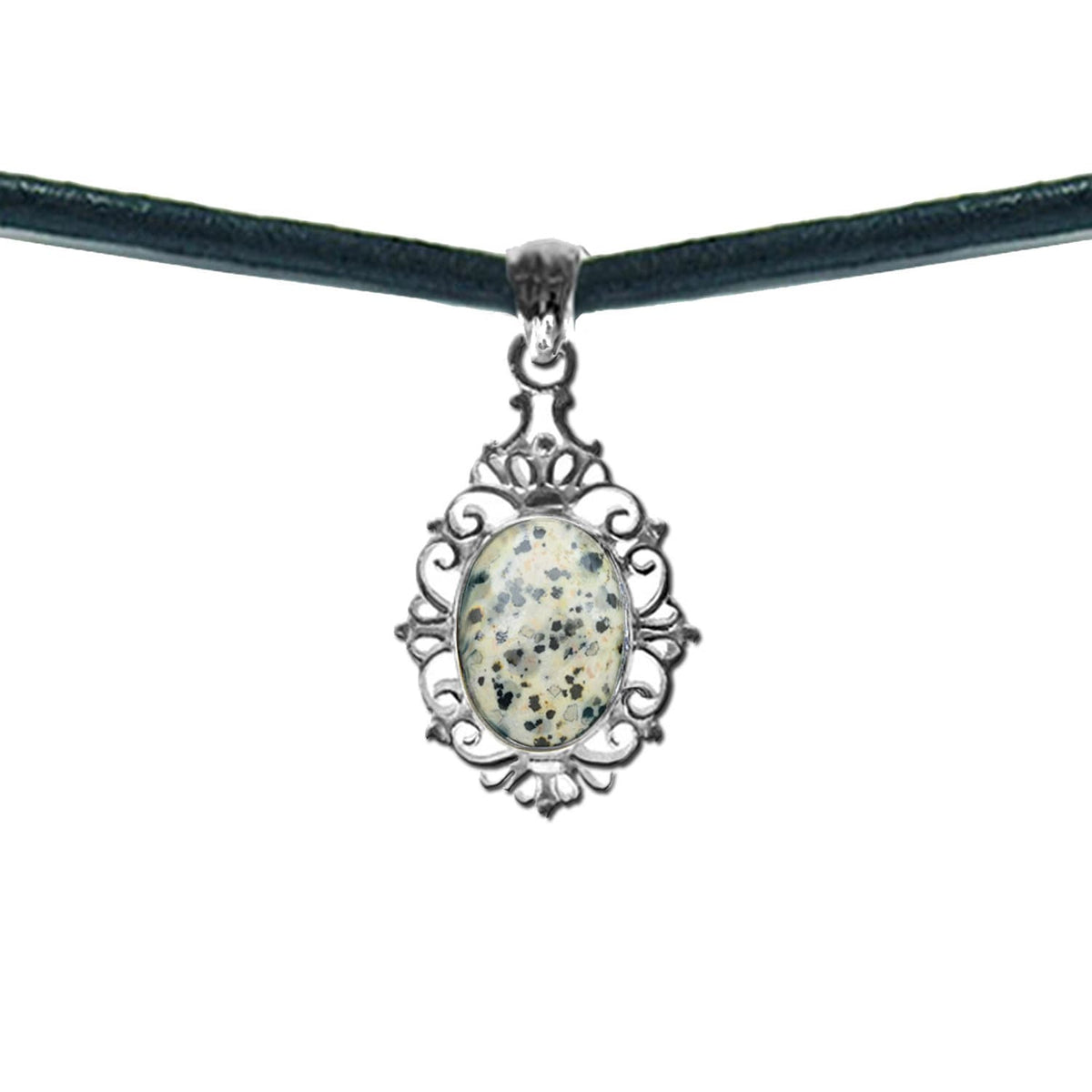 Dalmatian jasper leather choker