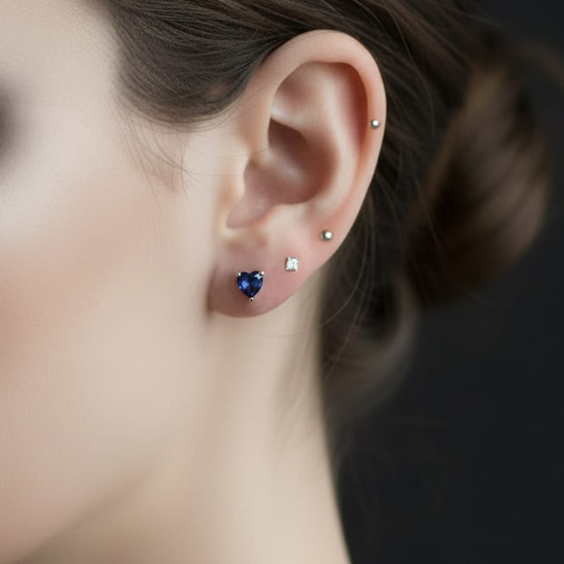 deep midnight blue heat earring on model 